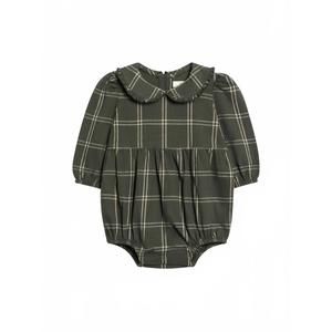 NEW KENDI girl's aven flannel bubble collared romper in pine plaid